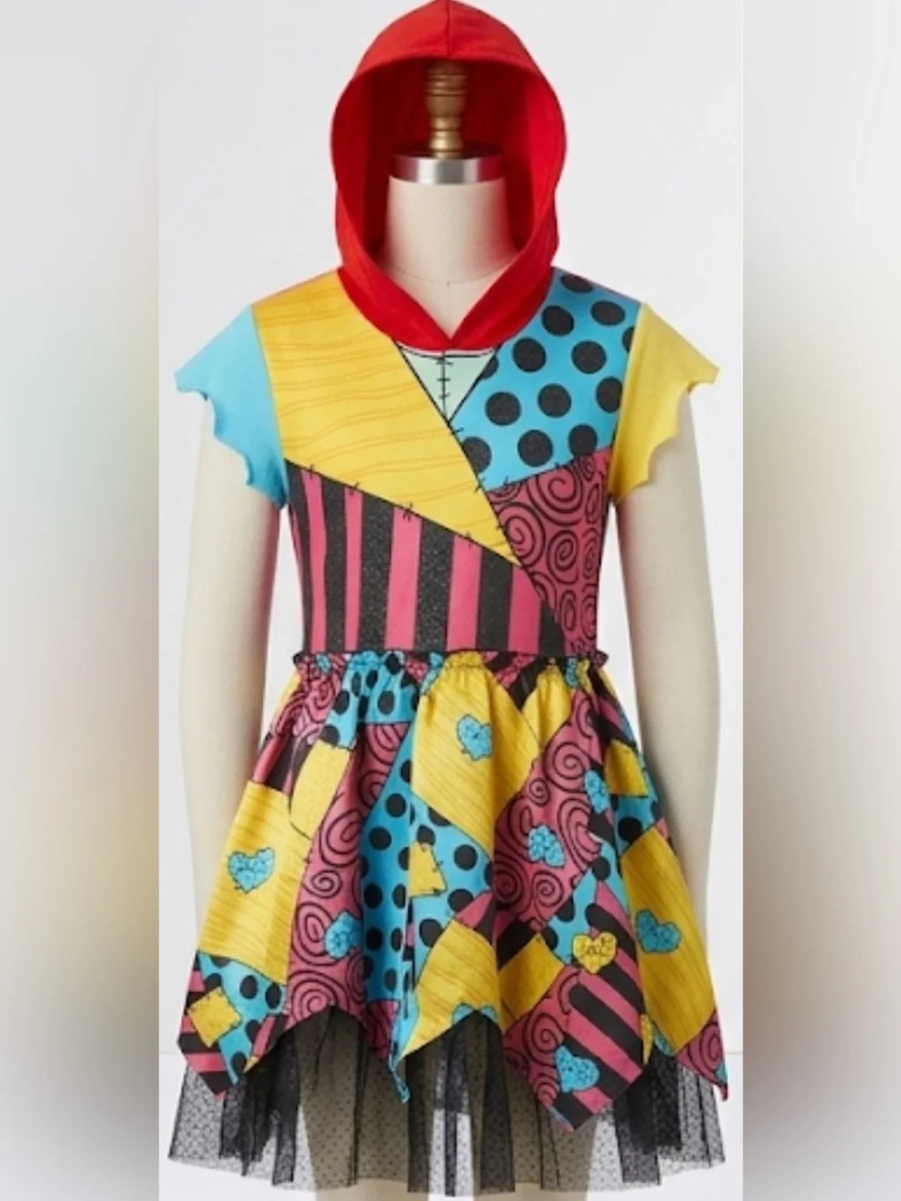 Disney THE NIGHTMARE BEFORE CHRISTMAS Multicolor Patchwork Hooded Costume Dress - Picture 2 of 6